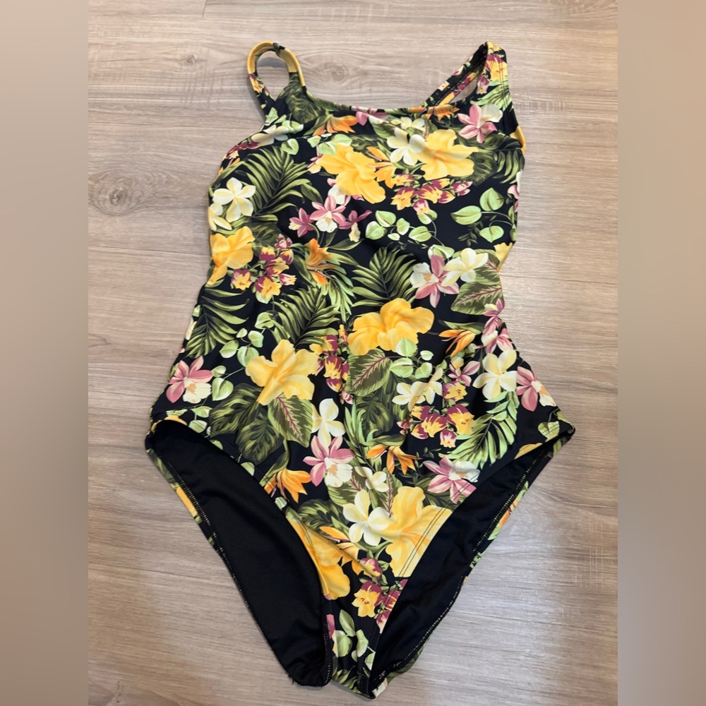 Hurley Women's Floral One Piece - Black, Yellow, Pink